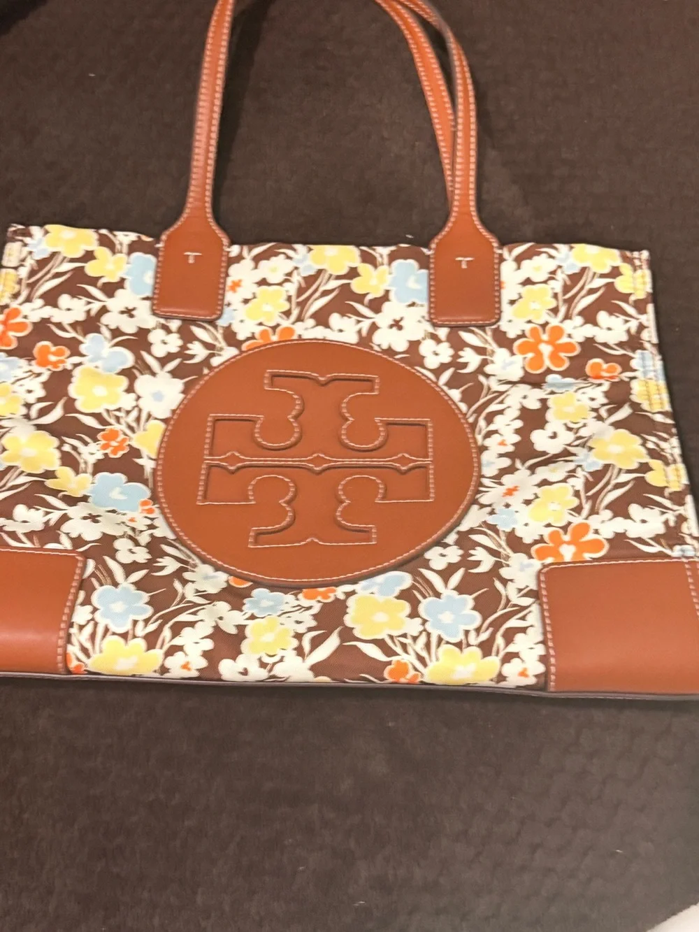 Tory Burch Brown Coat with Floral Trim